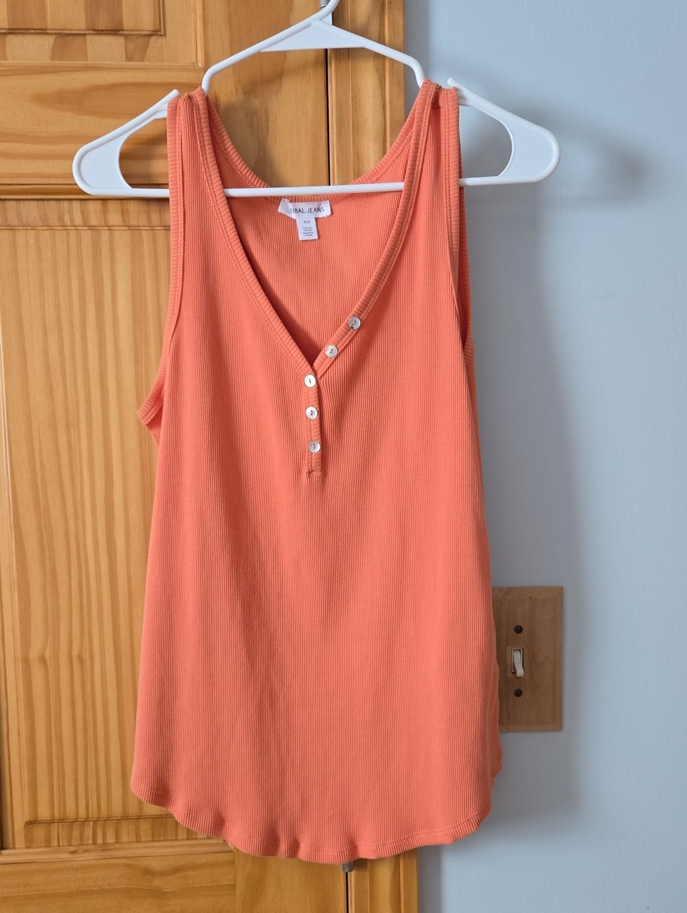 Tribal Jeans S - Coral Ribbed Henley Tank Top - Women's - NWOT